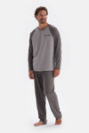 Anthracite HALF-PLOT LONG SLEEVE COTTON MODAL PAJAMAS SUIT