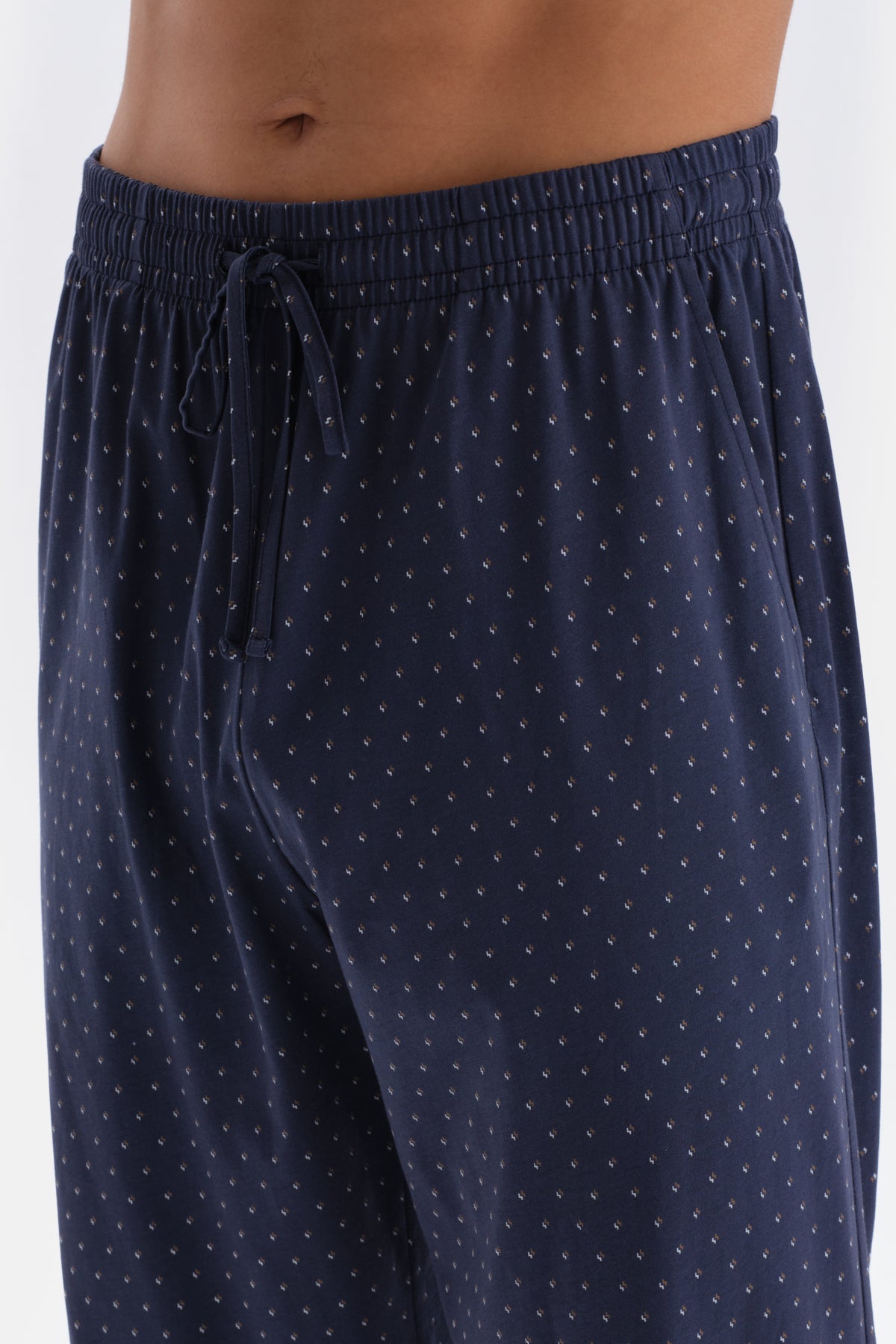 Lacivert Yarım Patlı Uzun Kol Metraj Baskılı Pamuklu Pijama Takımı