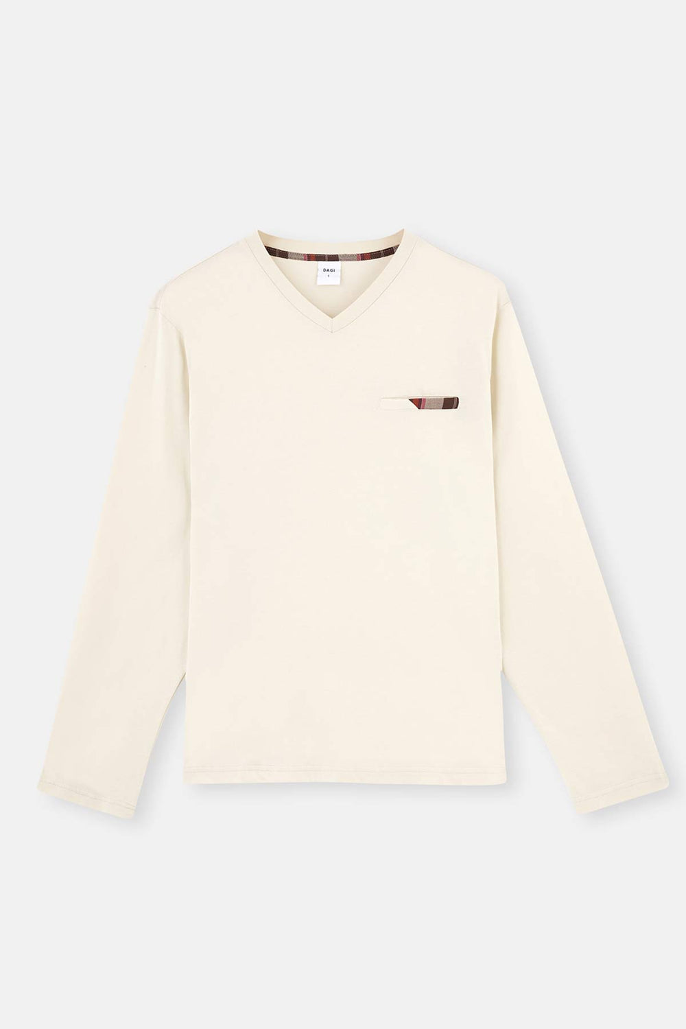 Beige V-NECK LONG SLEEVE WITH WOVEN BOTTOM  PAJAMAS SUIT