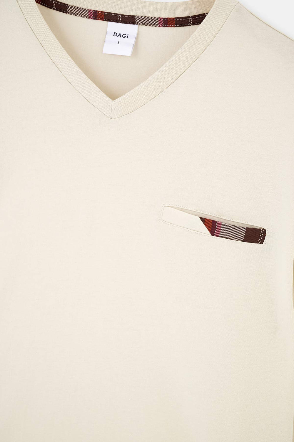 Beige V-NECK LONG SLEEVE WITH WOVEN BOTTOM  PAJAMAS SUIT