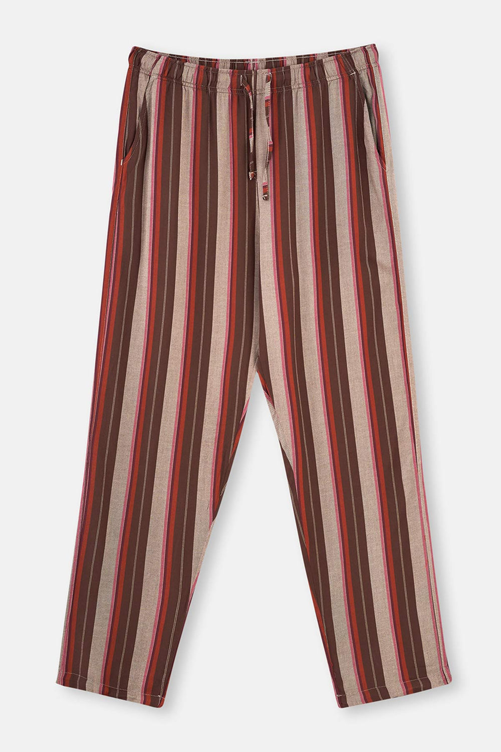 Beige V-NECK LONG SLEEVE WITH WOVEN BOTTOM  PAJAMAS SUIT