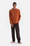 Brown LONG SLEEVE KNITTED PAJAMAS WITH HALF POT