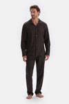 Dark Brown MICROPRINT PRINTED INTERLOCK SHIRT PAJAMAS SUIT