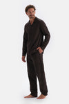 Dark Brown MICROPRINT PRINTED INTERLOCK SHIRT PAJAMAS SUIT