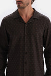Dark Brown MICROPRINT PRINTED INTERLOCK SHIRT PAJAMAS SUIT