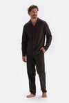 Dark Brown MICROPRINT PRINTED INTERLOCK SHIRT PAJAMAS SUIT