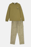 Green PRINT DETAILED LONG SLEEVE PAJAMAS SUIT WITH WOVEN BOTTOM