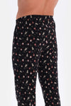 Siyah Metraj Baskılı Ipek Apre Interlok Pijama Takımı
