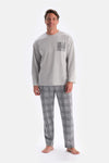 Grey Melange CREW-NECK JACQUARD BOTTOM PAJAMAS SUIT