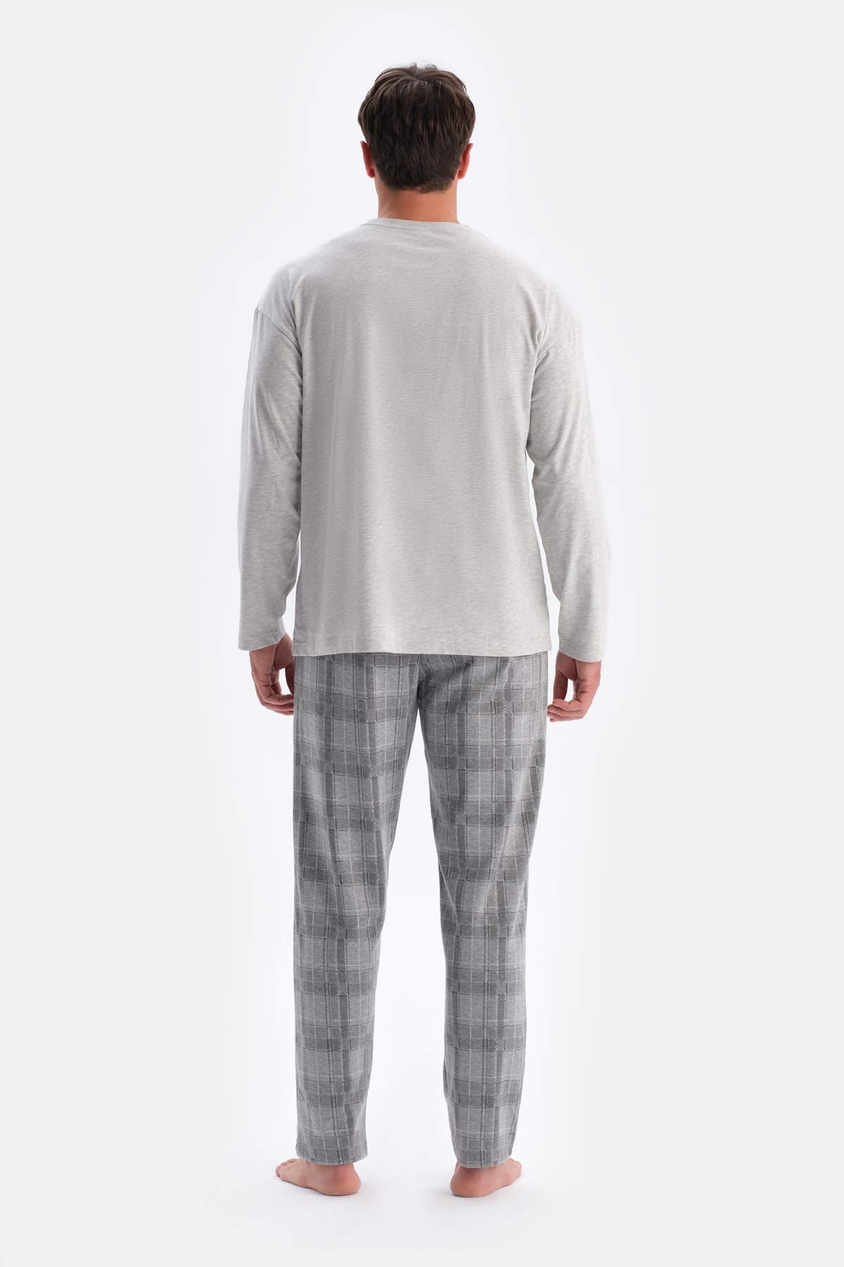 Grey Melange CREW-NECK JACQUARD BOTTOM PAJAMAS SUIT