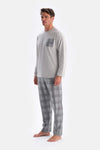Grey Melange CREW-NECK JACQUARD BOTTOM PAJAMAS SUIT