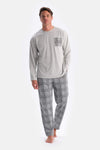 Grey Melange CREW-NECK JACQUARD BOTTOM PAJAMAS SUIT