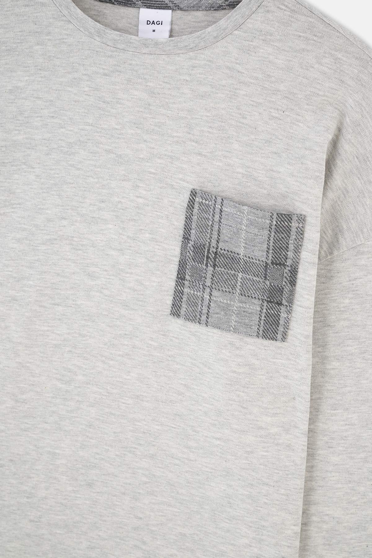 Grey Melange CREW-NECK JACQUARD BOTTOM PAJAMAS SUIT
