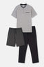 Gri Kısa Kollu Üçlü Groom Pijama Set