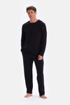 Black CREW-NECK COTTON MODAL PAJAMAS SUIT