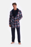 Navy PLAID FLEECE ROBE