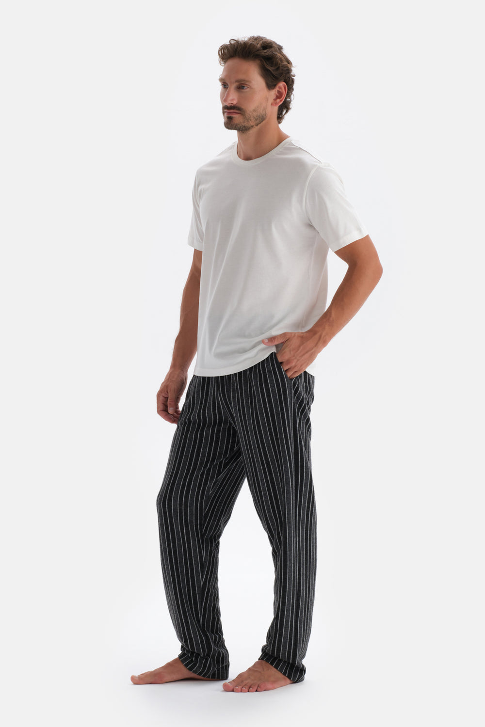 Füme Çizgi Jakarlı Örme Pijama Altı