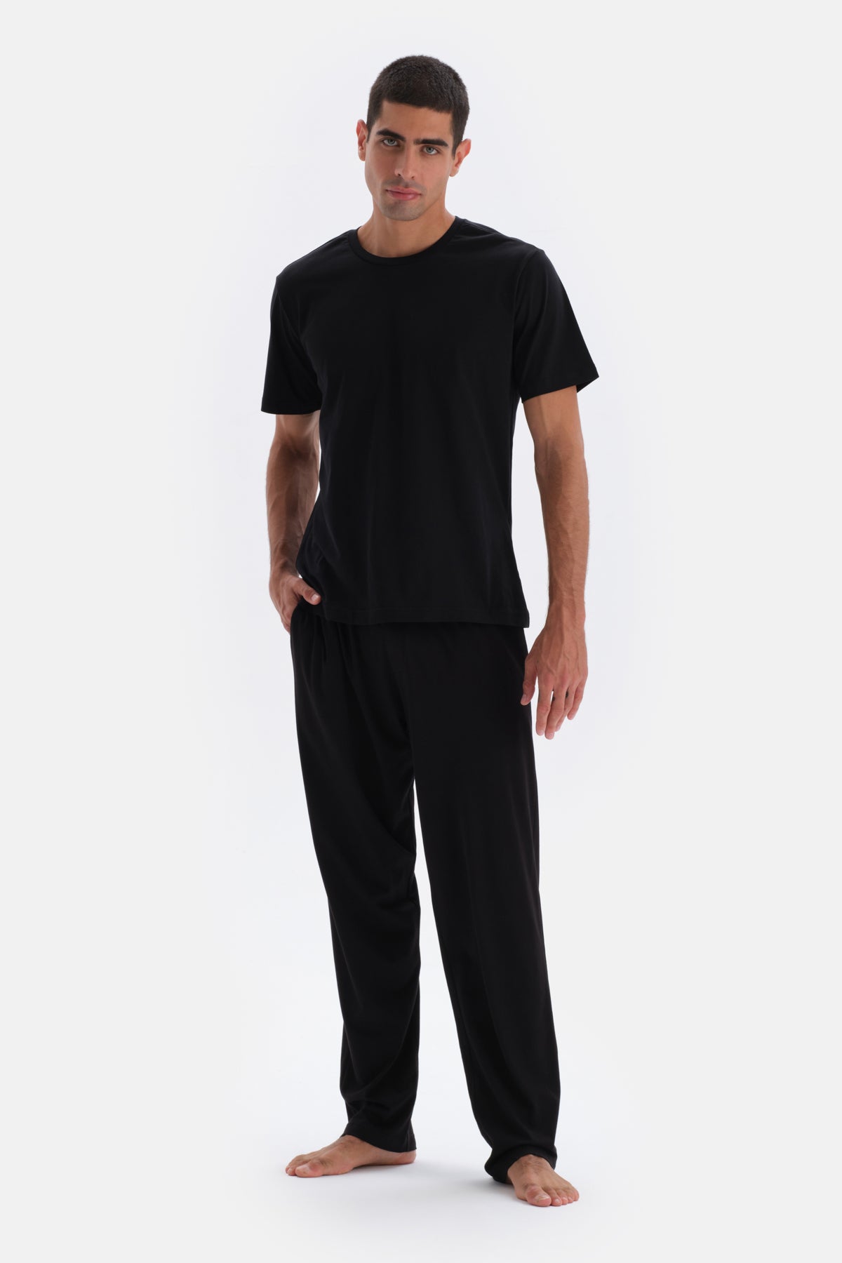 Siyah Beli Lastik Detaylı Örme Pijama Altı