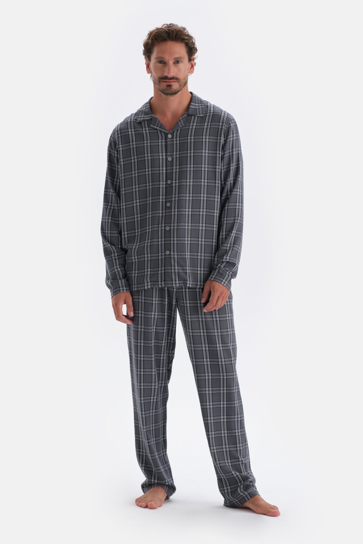 Smoke PLAID WOVEN SINGLE BOTTOM TROUSERS