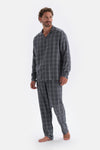 Smoke PLAID WOVEN SINGLE BOTTOM TROUSERS