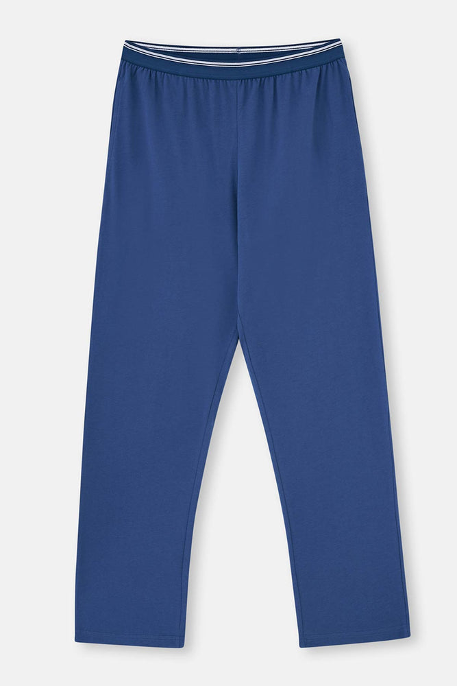 Mavi Beli Lastikli Örme Tek Pijama Altı