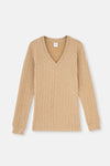 Light Brown V NECK LONG SLEEVE KNITTED SWEATSHIRT