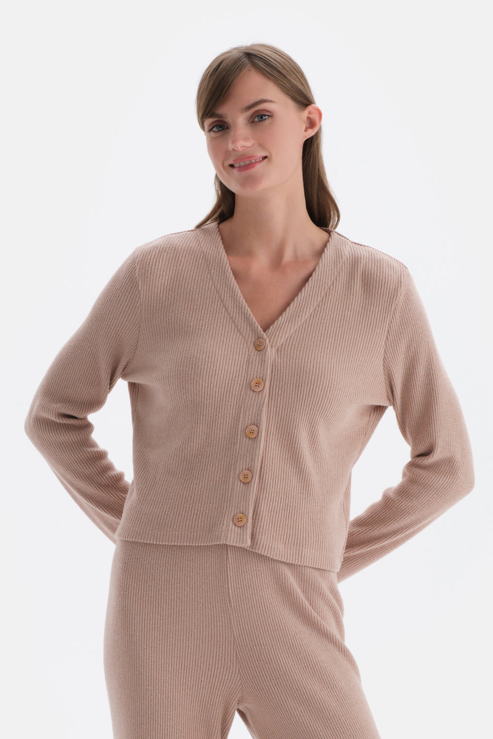 Light Brown BUTTON DETAILED CARDIGAN