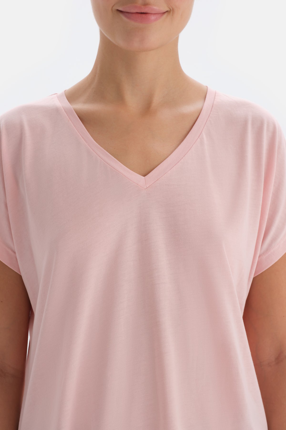 Light Pink V NECK SHORT SLEEVE PAJAMA TOP