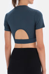 Koyu Yeşil Bisiklet Yaka Crop T-Shirt