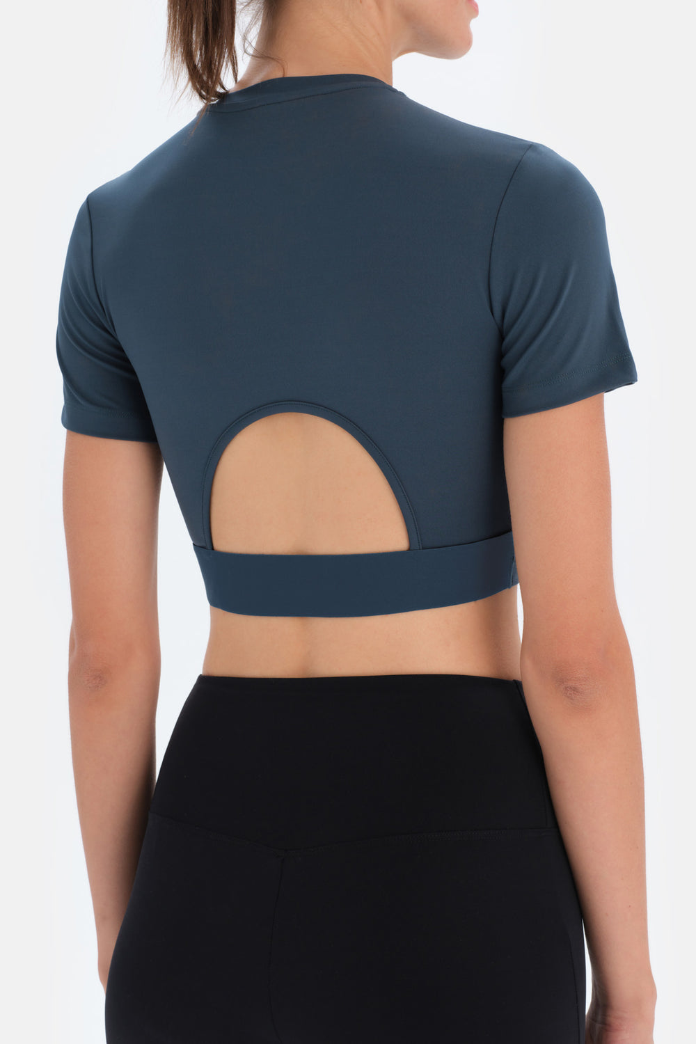 Koyu Yeşil Bisiklet Yaka Crop T-Shirt