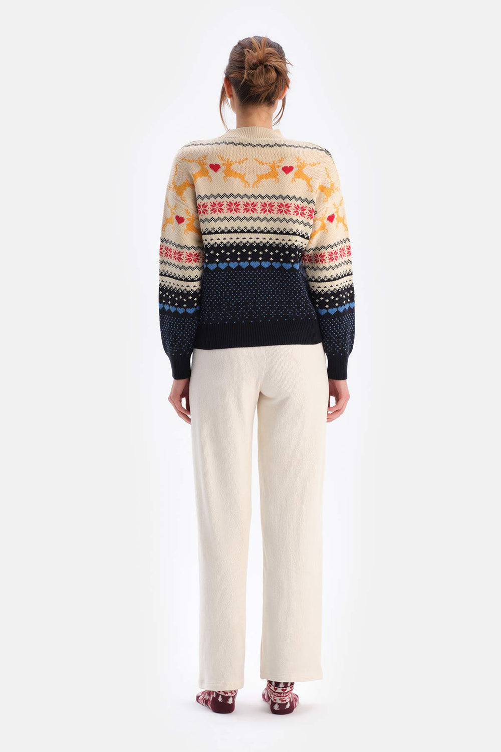 Ecru LABEL DETAILED WIDE LEG VELVET PANTS