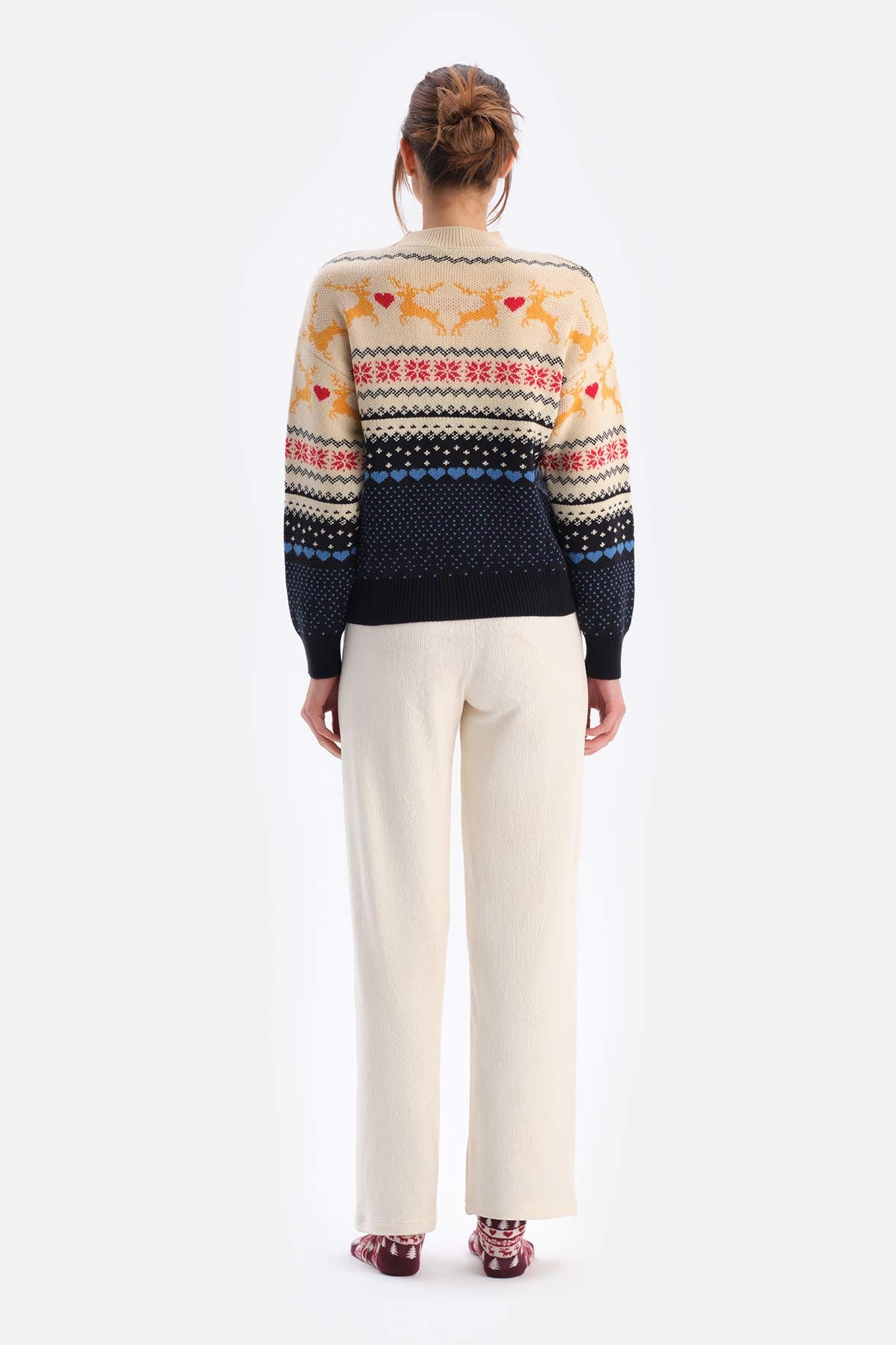 Ecru LABEL DETAILED WIDE LEG VELVET PANTS