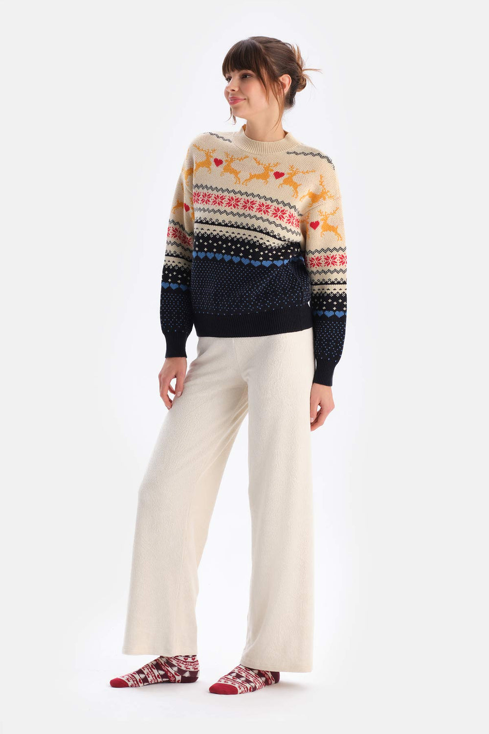 Ecru LABEL DETAILED WIDE LEG VELVET PANTS