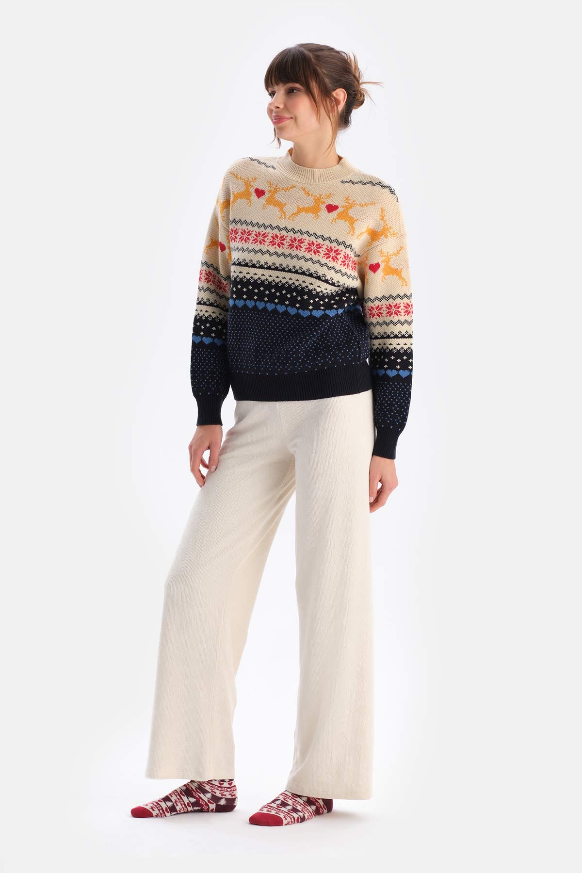 Ecru LABEL DETAILED WIDE LEG VELVET PANTS