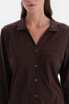Dark Brown SATIN LEG DETAILED SHIRT PANTS PAJAMAS SUIT