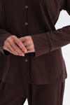 Dark Brown SATIN LEG DETAILED SHIRT PANTS PAJAMAS SUIT