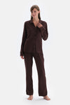 Dark Brown SATIN LEG DETAILED SHIRT PANTS PAJAMAS SUIT