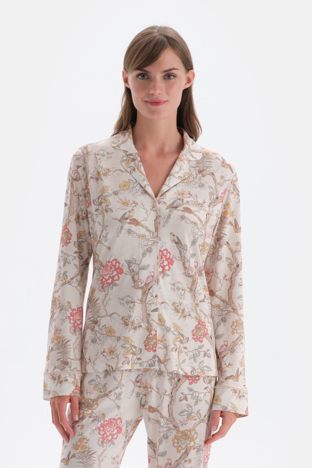 Ecru SIZE PRINTED SHIRT PANTS PAJAMAS SUIT