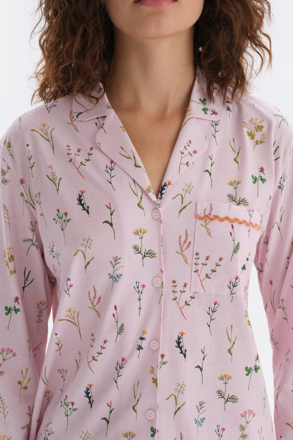 Light Pink TINY FLOWER PRINTED SHIRT PANTS PAJAMAS SUIT