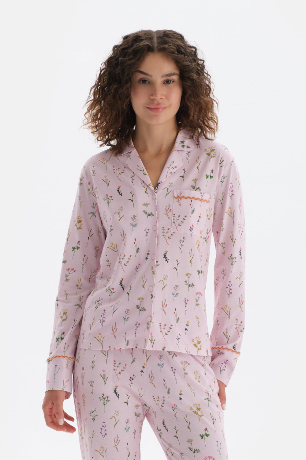 Light Pink TINY FLOWER PRINTED SHIRT PANTS PAJAMAS SUIT