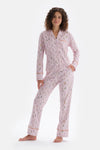 Light Pink TINY FLOWER PRINTED SHIRT PANTS PAJAMAS SUIT