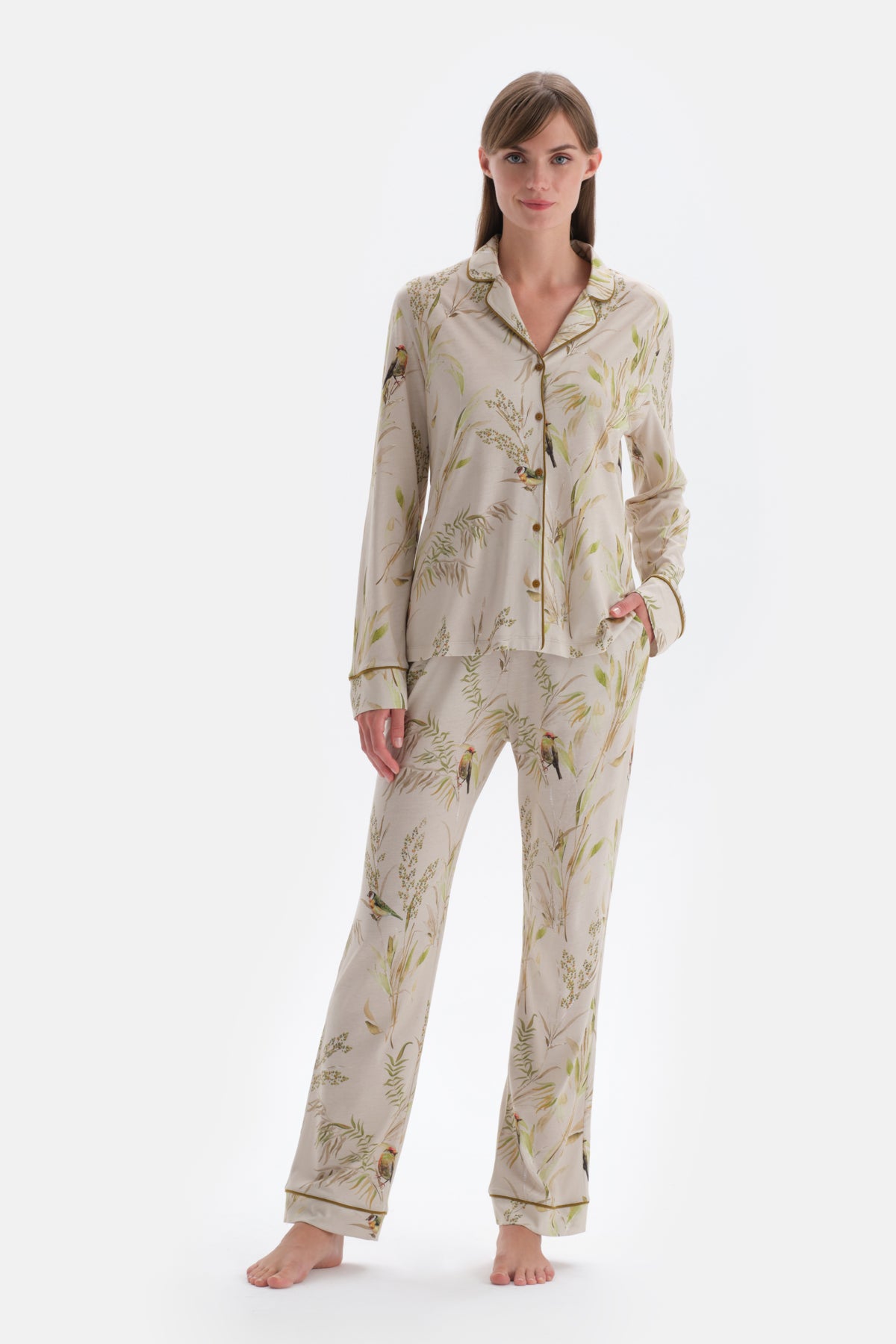 Ecru SIZE PRINTED SHIRT PANTS PAJAMAS SET