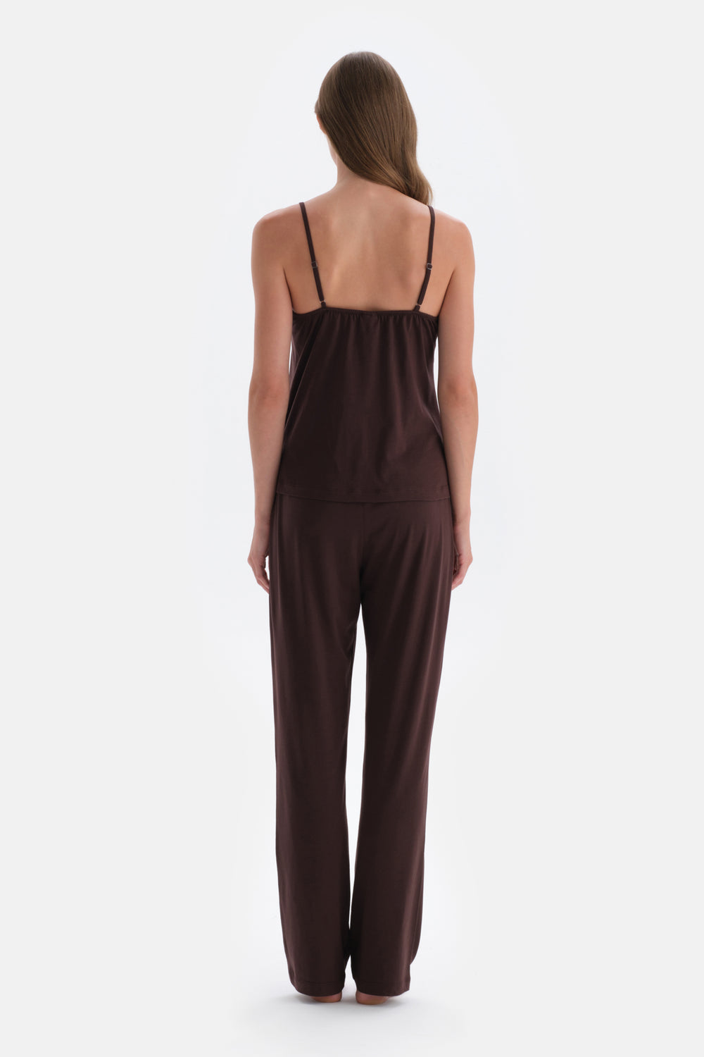 Dark Brown LACE DETAILED ATHLETTE PANTS PAJAMAS SUIT