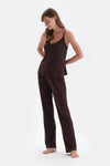 Dark Brown LACE DETAILED ATHLETTE PANTS PAJAMAS SUIT