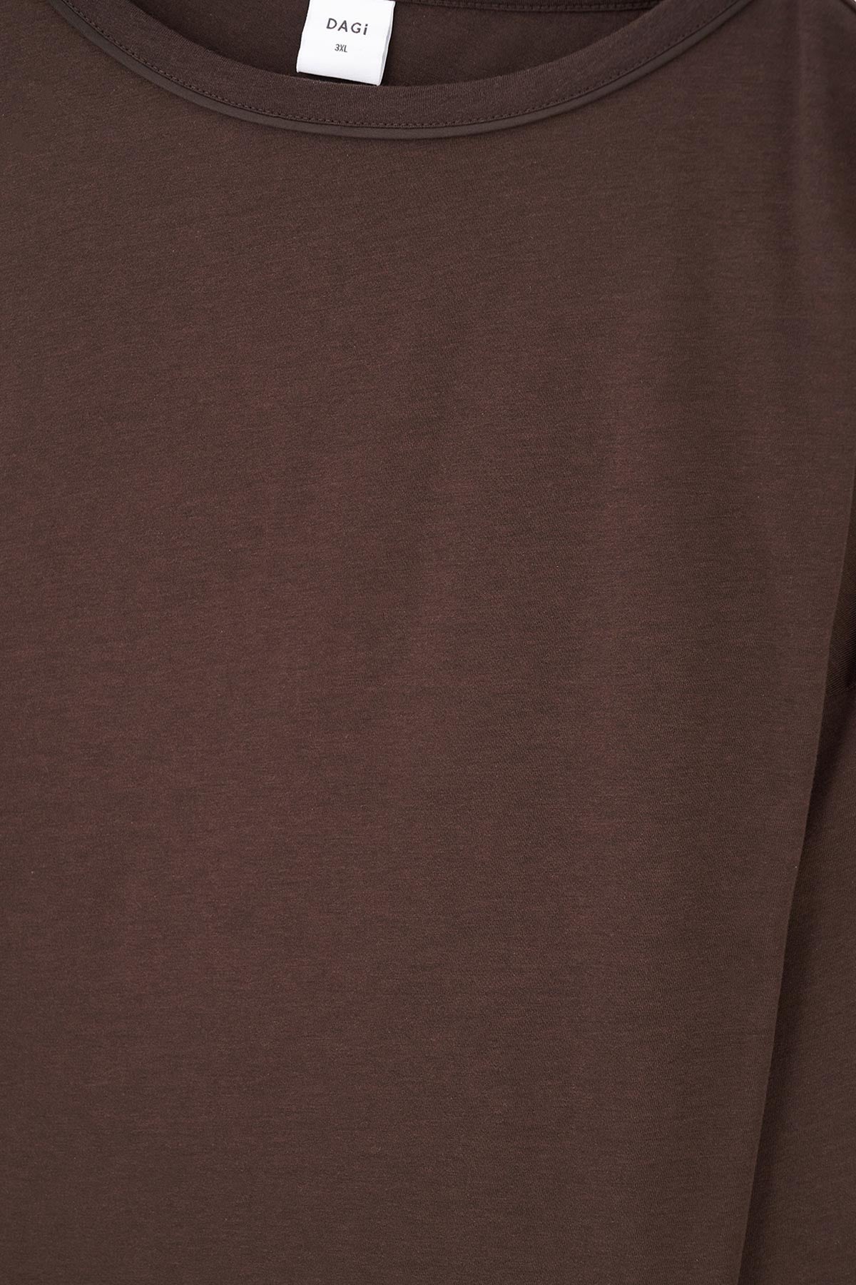 Koyu Kahve Kayık Yaka Basıc Tişört Pantolon Pijama Takımı