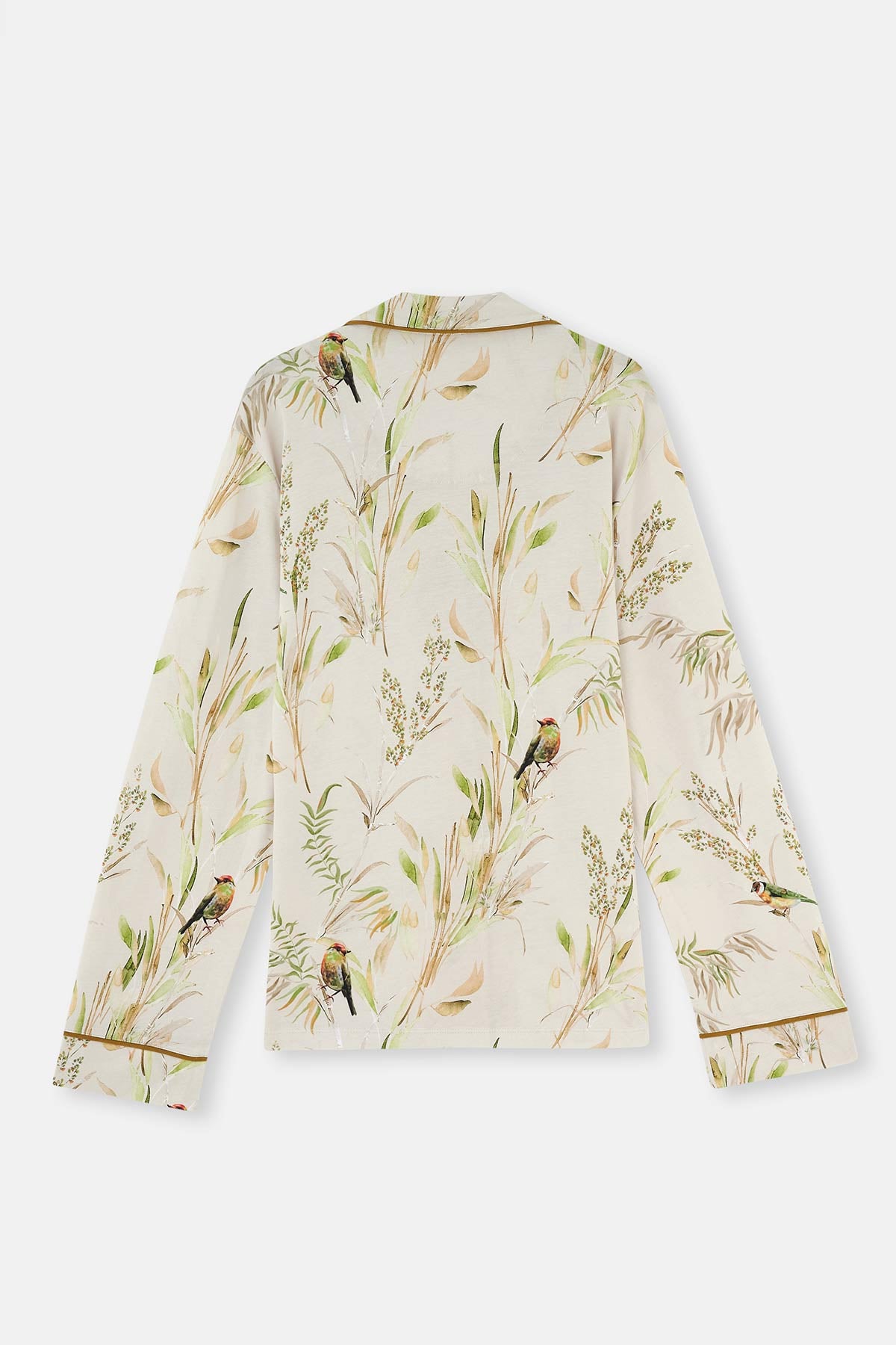 Ekru Metraj Baskılı Paça Bant Detaylı Plus Size Pijama Takımı