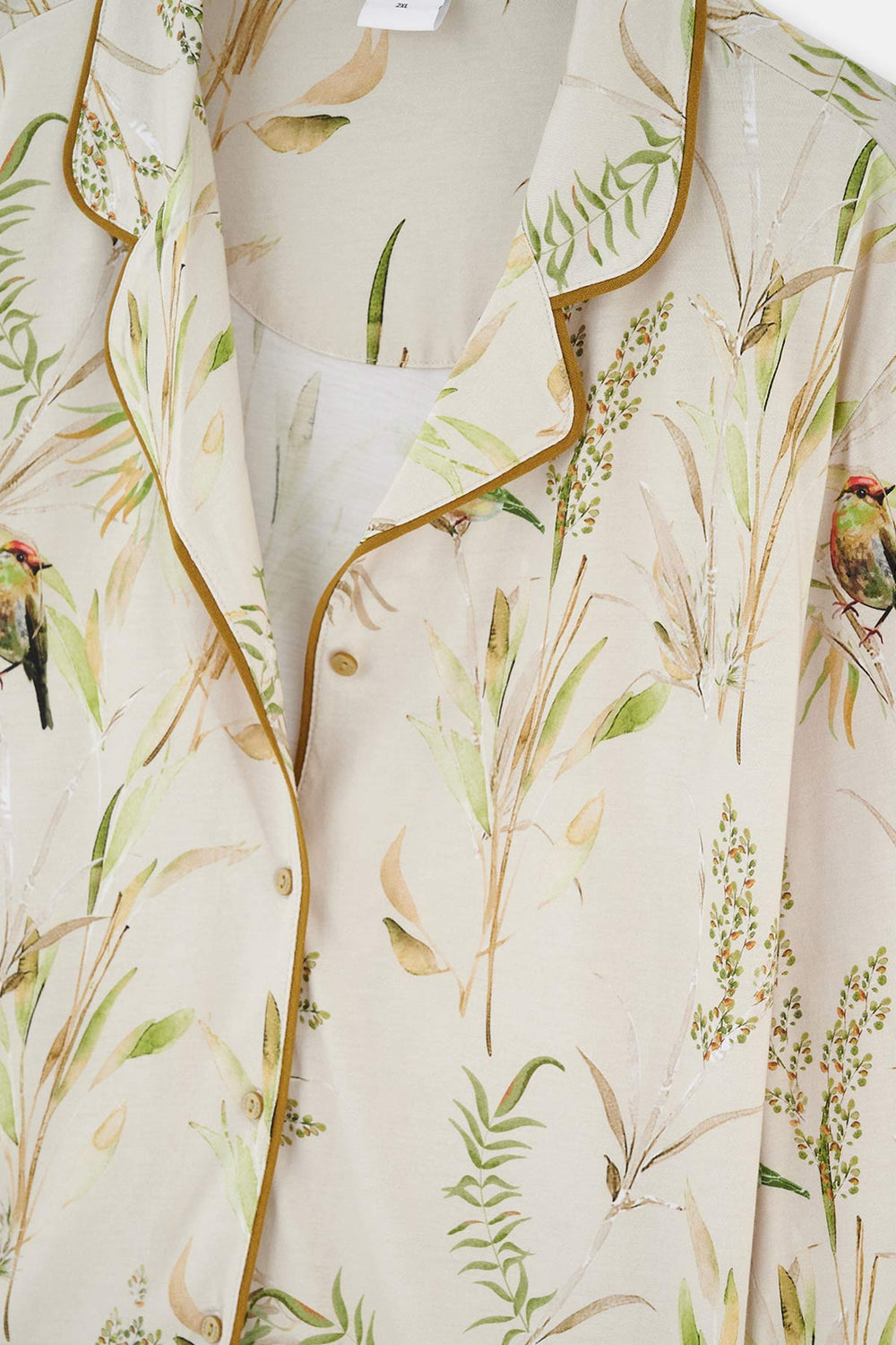 Ekru Metraj Baskılı Paça Bant Detaylı Plus Size Pijama Takımı