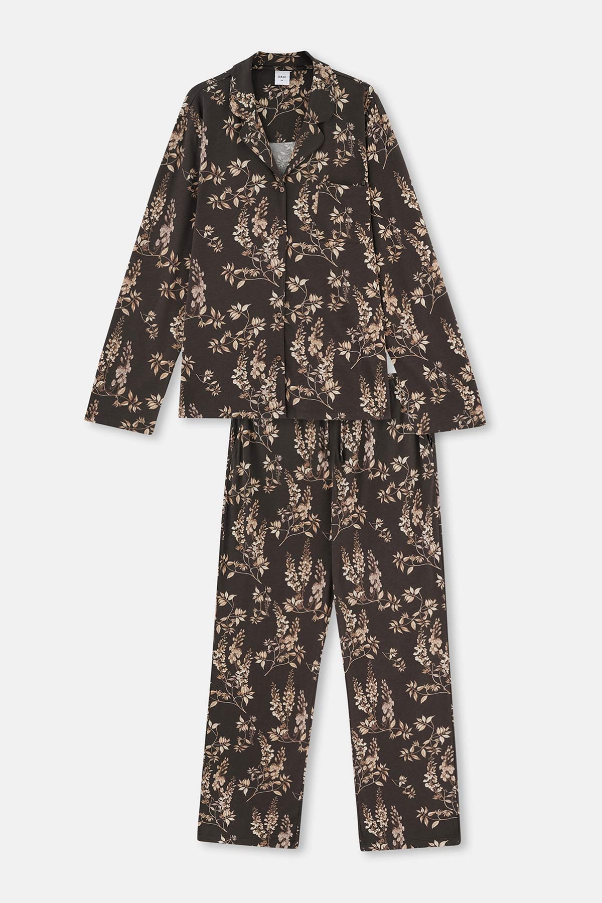 Dark Brown SIZE PRINTED SHIRT PANTS PAJAMAS SUIT