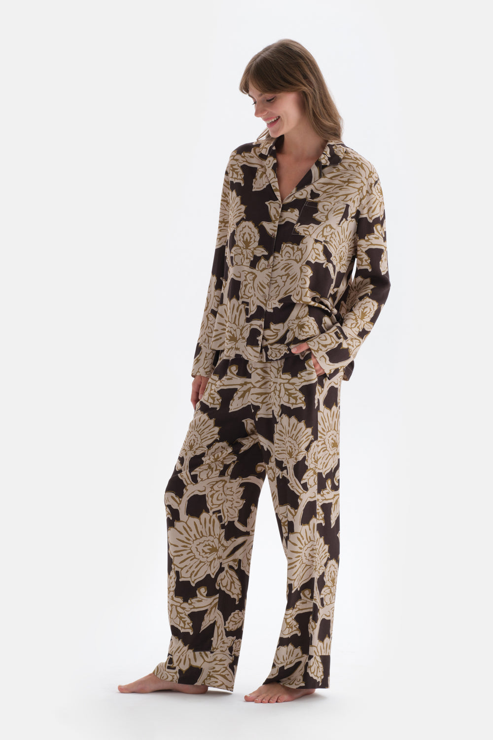 Multicolor Metraj Baskılı Dokuma Gömlek Pijama Üstü