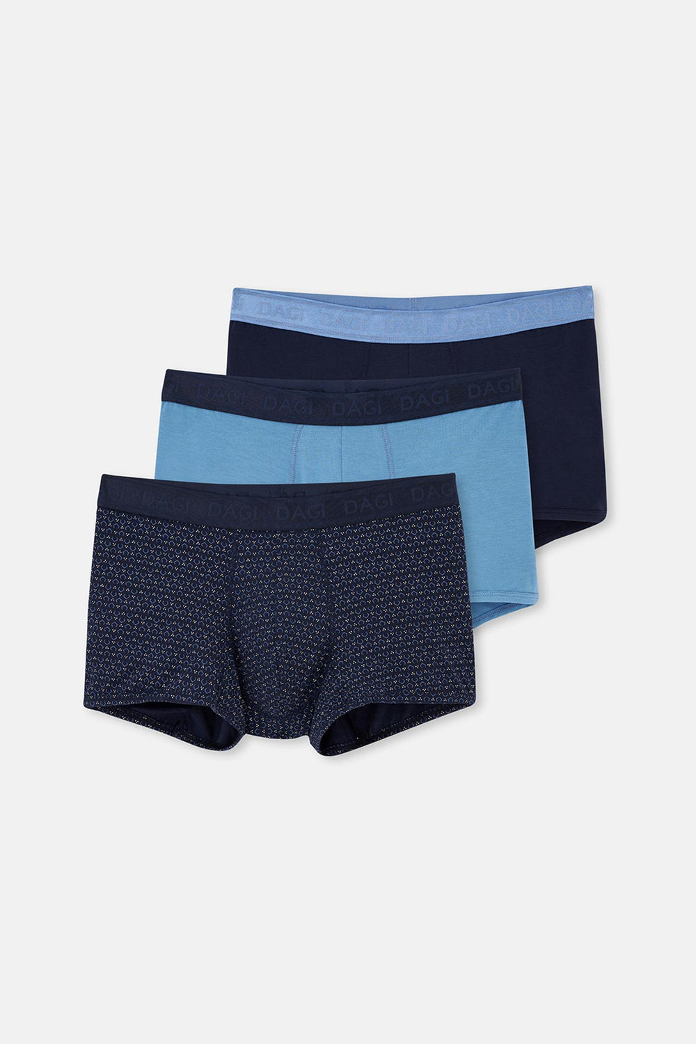 Lacivert-Mavi 3'lü Desenli Micro Modal Boxer